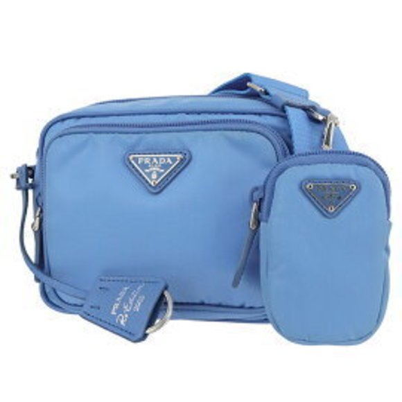 Prada Shoulder Bag Nylon Saffiano Blue Triangle Crossbody Bag - Picture 1 of 6